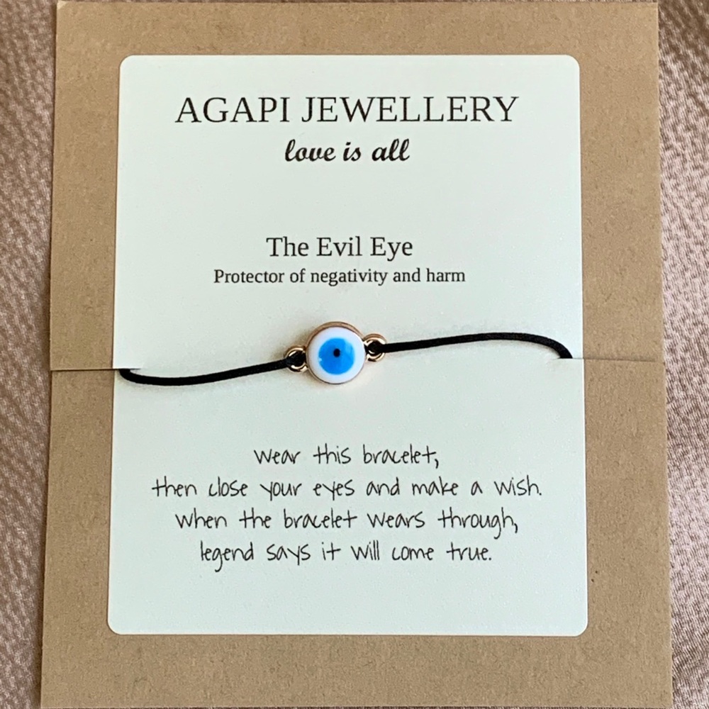 AGAPI JEWELLERY White Evil Eye - Black Cord